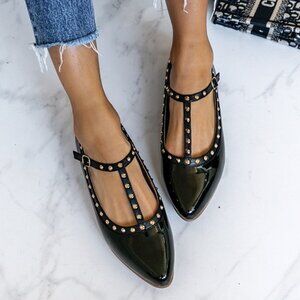 Studded Patent Leather Flats